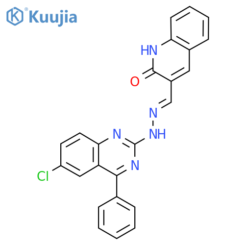 3-(1E)-2-(6-chloro-4-phenylquinazolin-2-yl)hydrazin-1-ylidenemethyl-1,2-dihydroquinolin-2-one structure
