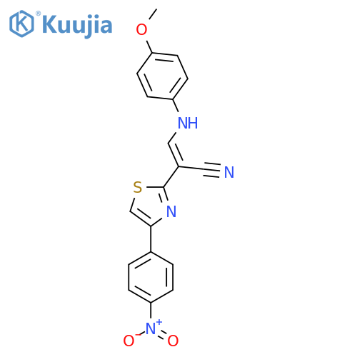 (2E)-3-(4-methoxyphenyl)amino-2-4-(4-nitrophenyl)-1,3-thiazol-2-ylprop-2-enenitrile structure
