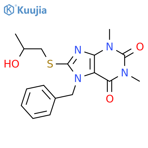 7-benzyl-8-(2-hydroxypropyl)sulfanyl-1,3-dimethyl-2,3,6,7-tetrahydro-1H-purine-2,6-dione structure