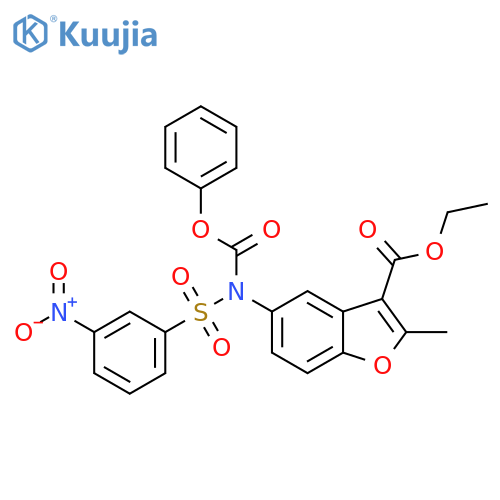 ethyl 2-methyl-5-N-(phenoxycarbonyl)3-nitrobenzenesulfonamido-1-benzofuran-3-carboxylate structure