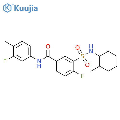 4-fluoro-N-(3-fluoro-4-methylphenyl)-3-(2-methylcyclohexyl)sulfamoylbenzamide structure