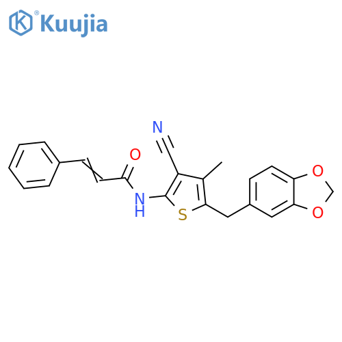 (2Z)-N-{5-[(2H-1,3-benzodioxol-5-yl)methyl]-3-cyano-4-methylthiophen-2-yl}-3-phenylprop-2-enamide structure