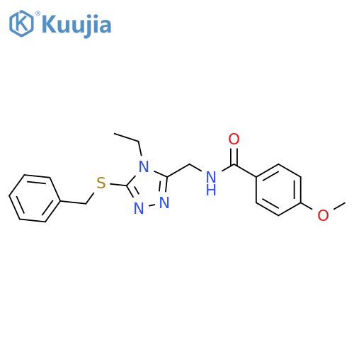 N-{5-(benzylsulfanyl)-4-ethyl-4H-1,2,4-triazol-3-ylmethyl}-4-methoxybenzamide structure