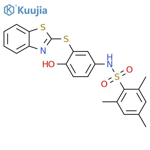 N-3-(1,3-benzothiazol-2-ylsulfanyl)-4-hydroxyphenyl-2,4,6-trimethylbenzene-1-sulfonamide structure