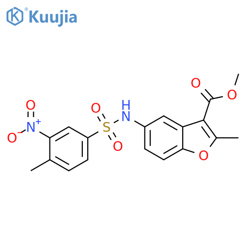 methyl 2-methyl-5-(4-methyl-3-nitrobenzenesulfonamido)-1-benzofuran-3-carboxylate structure