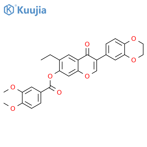 3-(2,3-dihydro-1,4-benzodioxin-6-yl)-6-ethyl-4-oxo-4H-chromen-7-yl 3,4-dimethoxybenzoate structure