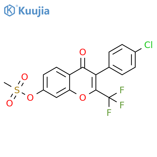 3-(4-chlorophenyl)-4-oxo-2-(trifluoromethyl)-4H-chromen-7-yl methanesulfonate structure