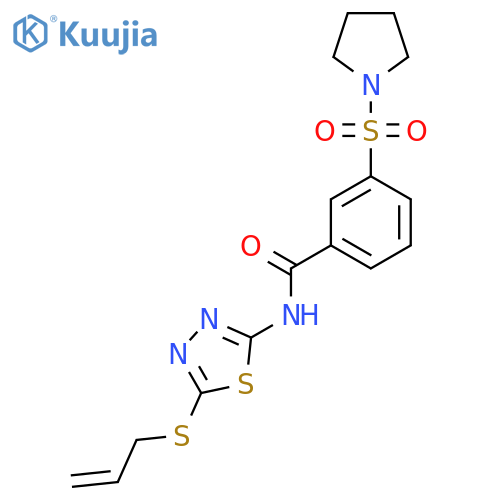N-5-(prop-2-en-1-ylsulfanyl)-1,3,4-thiadiazol-2-yl-3-(pyrrolidine-1-sulfonyl)benzamide structure