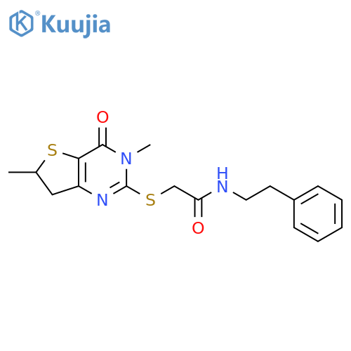 2-({3,6-dimethyl-4-oxo-3H,4H,6H,7H-thieno3,2-dpyrimidin-2-yl}sulfanyl)-N-(2-phenylethyl)acetamide structure