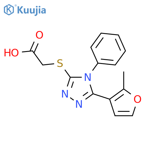 {[5-(2-methyl-3-furyl)-4-phenyl-4H-1,2,4-triazol-3-yl]thio}acetic acid structure