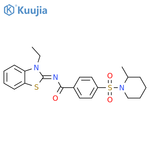 N-(2Z)-3-ethyl-2,3-dihydro-1,3-benzothiazol-2-ylidene-4-(2-methylpiperidin-1-yl)sulfonylbenzamide structure