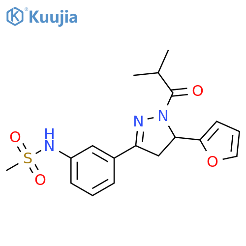 N-{3-5-(furan-2-yl)-1-(2-methylpropanoyl)-4,5-dihydro-1H-pyrazol-3-ylphenyl}methanesulfonamide structure