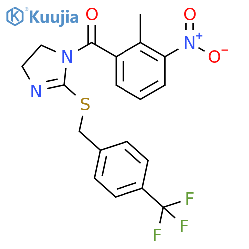 1-(2-methyl-3-nitrobenzoyl)-2-({4-(trifluoromethyl)phenylmethyl}sulfanyl)-4,5-dihydro-1H-imidazole structure