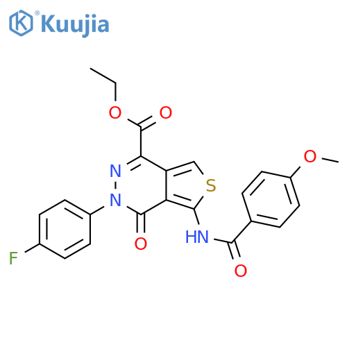 ethyl 3-(4-fluorophenyl)-5-(4-methoxybenzamido)-4-oxo-3H,4H-thieno3,4-dpyridazine-1-carboxylate structure