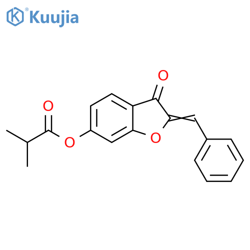 (2Z)-3-oxo-2-(phenylmethylidene)-2,3-dihydro-1-benzofuran-6-yl 2-methylpropanoate structure