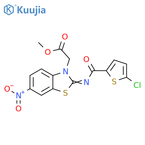 methyl 2-(2Z)-2-(5-chlorothiophene-2-carbonyl)imino-6-nitro-2,3-dihydro-1,3-benzothiazol-3-ylacetate structure