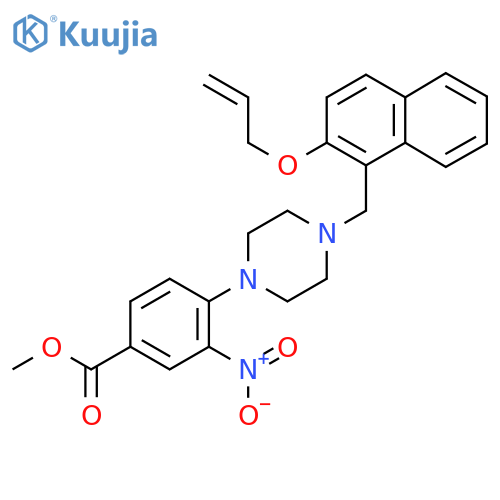 Methyl 4-(4-{[2-(allyloxy)-1-naphthyl]methyl}piperazino)-3-nitrobenzenecarboxylate structure