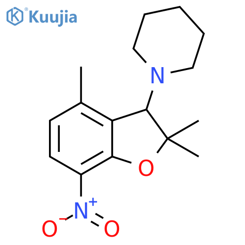 Piperidine, 1-(2,3-dihydro-2,2,4-trimethyl-7-nitro-3-benzofuranyl)- structure