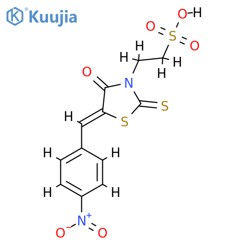 2-(5Z)-5-(4-nitrophenyl)methylidene-4-oxo-2-sulfanylidene-1,3-thiazolidin-3-ylethane-1-sulfonic acid structure