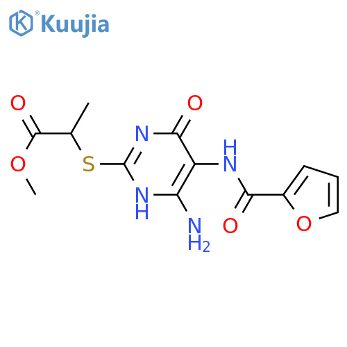methyl 2-{4-amino-5-(furan-2-amido)-6-oxo-1,6-dihydropyrimidin-2-ylsulfanyl}propanoate structure
