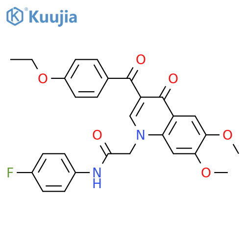 2-3-(4-ethoxybenzoyl)-6,7-dimethoxy-4-oxo-1,4-dihydroquinolin-1-yl-N-(4-fluorophenyl)acetamide structure