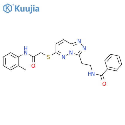 N-{2-6-({(2-methylphenyl)carbamoylmethyl}sulfanyl)-1,2,4triazolo4,3-bpyridazin-3-ylethyl}benzamide structure