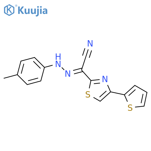(E)-N-(4-methylphenyl)-4-(thiophen-2-yl)-1,3-thiazole-2-carbohydrazonoyl cyanide structure