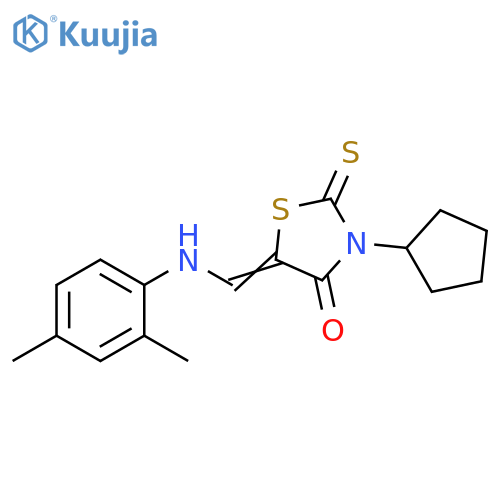 (5Z)-3-cyclopentyl-5-{(2,4-dimethylphenyl)aminomethylidene}-2-sulfanylidene-1,3-thiazolidin-4-one structure
