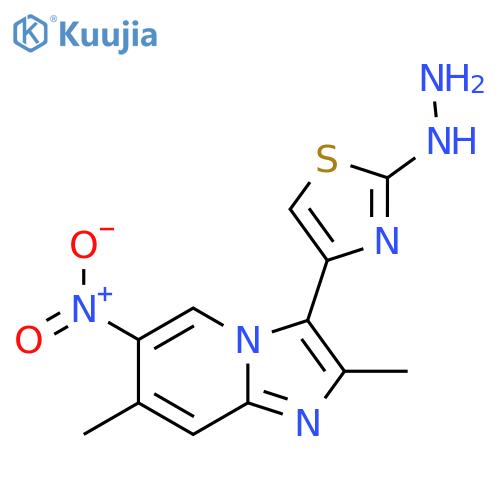 4-(2,7-Dimethyl-6-nitroimidazo[1,2-a]pyridin-3-yl)-2-hydrazinylthiazole structure