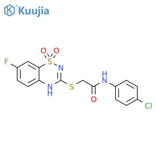 N-(4-chlorophenyl)-2-(7-fluoro-1,1-dioxo-4H-1lambda6,2,4-benzothiadiazin-3-yl)sulfanylacetamide structure