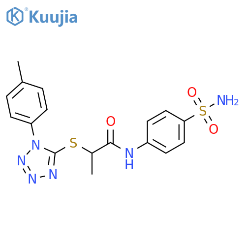 2-{1-(4-methylphenyl)-1H-1,2,3,4-tetrazol-5-ylsulfanyl}-N-(4-sulfamoylphenyl)propanamide structure