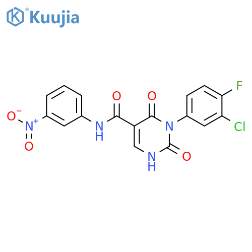 3-(3-chloro-4-fluorophenyl)-N-(3-nitrophenyl)-2,4-dioxo-1,2,3,4-tetrahydropyrimidine-5-carboxamide structure