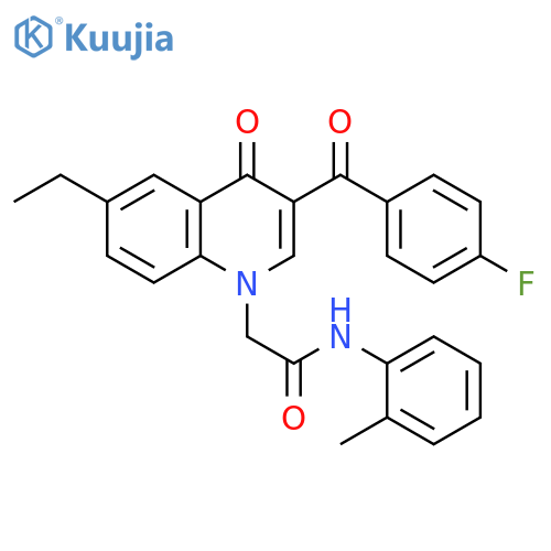 2-6-ethyl-3-(4-fluorobenzoyl)-4-oxo-1,4-dihydroquinolin-1-yl-N-(2-methylphenyl)acetamide structure
