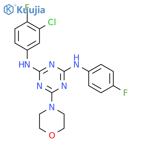 N2-(3-chloro-4-fluorophenyl)-N4-(4-fluorophenyl)-6-(morpholin-4-yl)-1,3,5-triazine-2,4-diamine structure