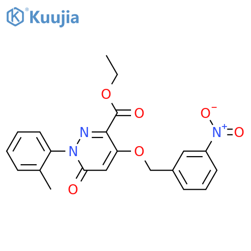ethyl 1-(2-methylphenyl)-4-(3-nitrophenyl)methoxy-6-oxo-1,6-dihydropyridazine-3-carboxylate structure