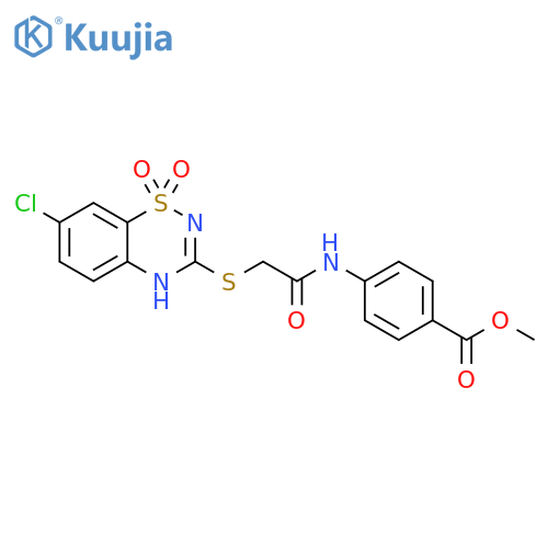 methyl 4-{2-(7-chloro-1,1-dioxo-4H-1lambda6,2,4-benzothiadiazin-3-yl)sulfanylacetamido}benzoate structure