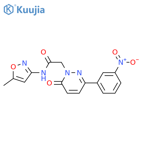 N-(5-methyl-1,2-oxazol-3-yl)-2-3-(3-nitrophenyl)-6-oxo-1,6-dihydropyridazin-1-ylacetamide structure