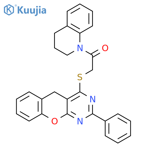 2-({2-phenyl-5H-chromeno2,3-dpyrimidin-4-yl}sulfanyl)-1-(1,2,3,4-tetrahydroquinolin-1-yl)ethan-1-one structure