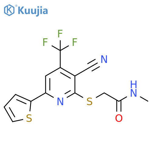 2-{3-cyano-6-(thiophen-2-yl)-4-(trifluoromethyl)pyridin-2-ylsulfanyl}-N-methylacetamide structure