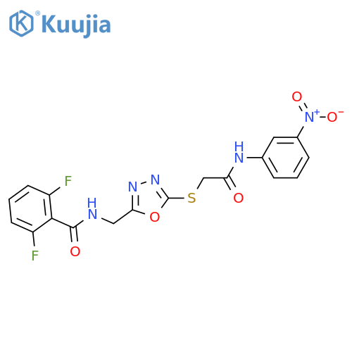 2,6-difluoro-N-{5-({(3-nitrophenyl)carbamoylmethyl}sulfanyl)-1,3,4-oxadiazol-2-ylmethyl}benzamide structure