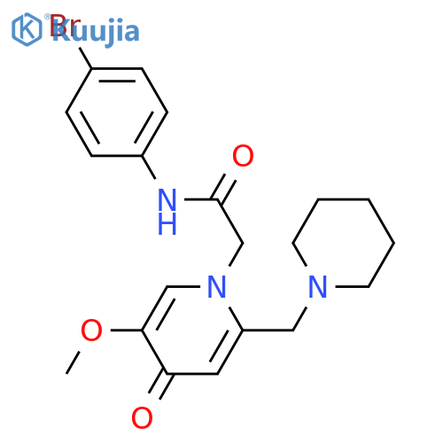 N-(4-bromophenyl)-2-{5-methoxy-4-oxo-2-(piperidin-1-yl)methyl-1,4-dihydropyridin-1-yl}acetamide structure
