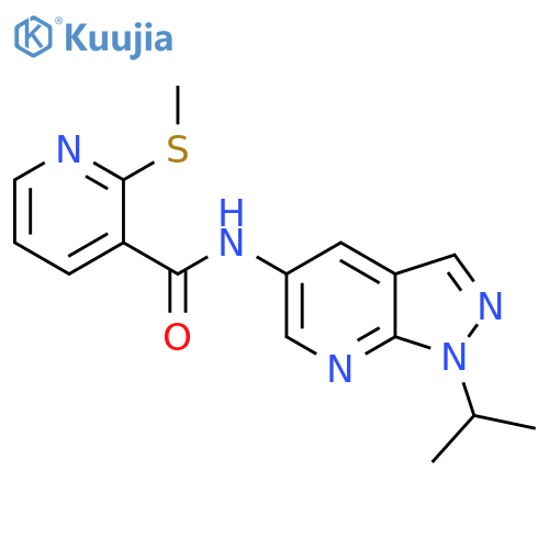 2-(methylsulfanyl)-N-[1-(propan-2-yl)-1H-pyrazolo[3,4-b]pyridin-5-yl]pyridine-3-carboxamide structure