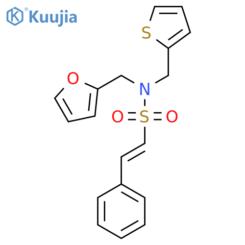 N-[(furan-2-yl)methyl]-2-phenyl-N-[(thiophen-2-yl)methyl]ethene-1-sulfonamide structure