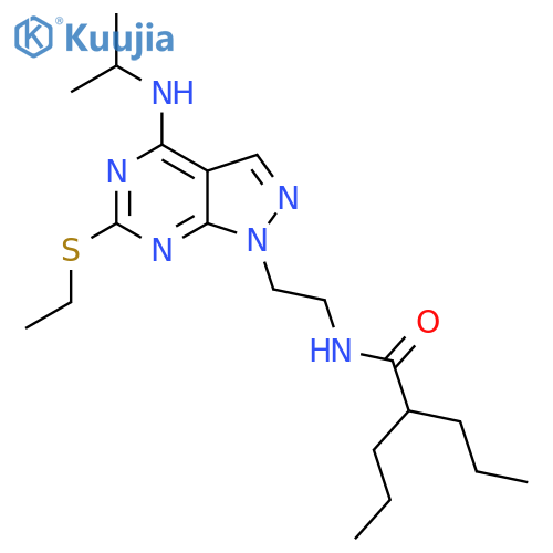 N-{2-6-(ethylsulfanyl)-4-(propan-2-yl)amino-1H-pyrazolo3,4-dpyrimidin-1-ylethyl}-2-propylpentanamide structure