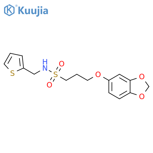 3-(2H-1,3-benzodioxol-5-yloxy)-N-(thiophen-2-yl)methylpropane-1-sulfonamide structure