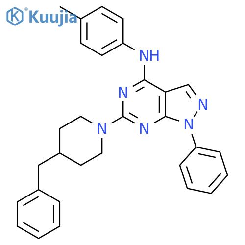 6-(4-benzylpiperidin-1-yl)-N-(4-methylphenyl)-1-phenyl-1H-pyrazolo[3,4-d]pyrimidin-4-amine structure