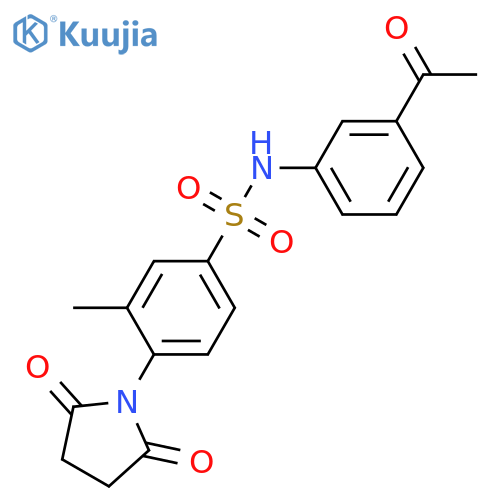 N-(3-acetylphenyl)-4-(2,5-dioxopyrrolidin-1-yl)-3-methylbenzene-1-sulfonamide structure