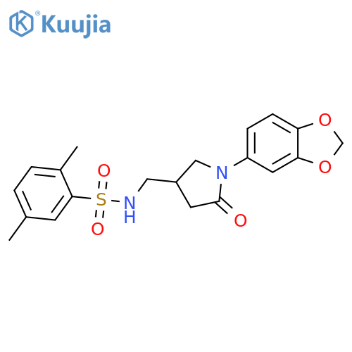 N-{1-(2H-1,3-benzodioxol-5-yl)-5-oxopyrrolidin-3-ylmethyl}-2,5-dimethylbenzene-1-sulfonamide structure