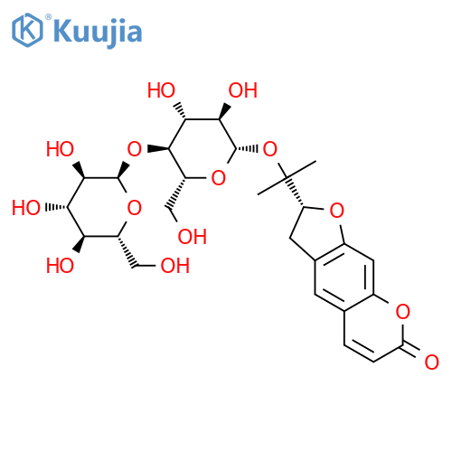 2-[(2R)-7-oxo-2,3-dihydro-7H-furo[3,2-g]chromen-2-yl]propan-2-yl 4-O-alpha-D-glucopyranosyl-beta-D-glucopyranoside structure